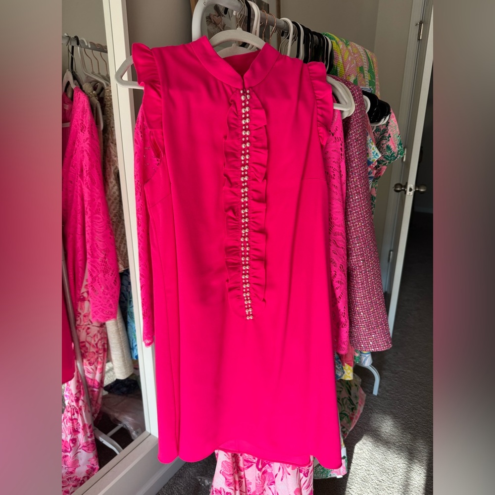 Lilly Pulitzer Hot Pink Dress with ruffles and pearls